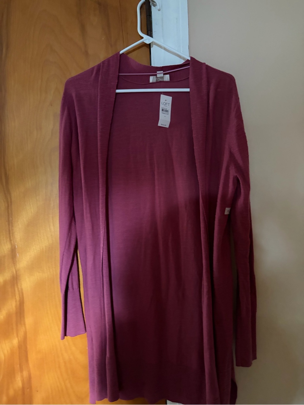 LOFT Open-Front Long Cardigan - Wine Berry